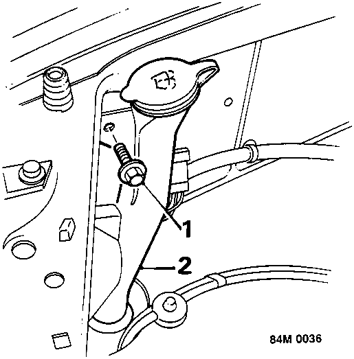 Diagram showing reservoir filler neck and screw securing it to wing valance