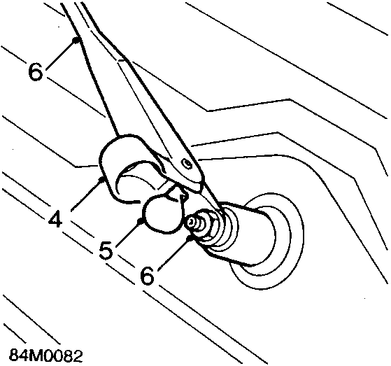 Diagram showing wiper arm assembly on spindle with callout numbers 4, 5, 6