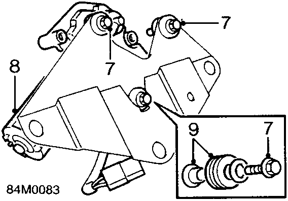 Diagram showing wiper motor removed from mounting bracket with callout numbers 7, 8, 9