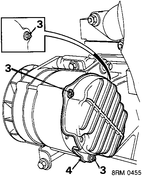Alternator cover and multiplug area with callout numbers 3 and 4
