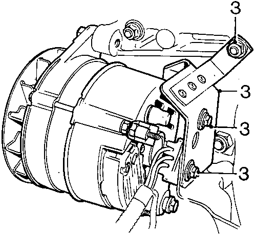 Alternator with heatshield and mounting bolts