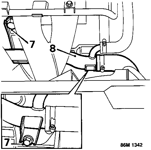 Diagram showing coolant rail and hoses with callout numbers 7 and 8
