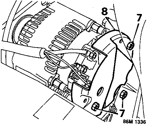 Diagram showing alternator cover nuts and terminal cover removal points