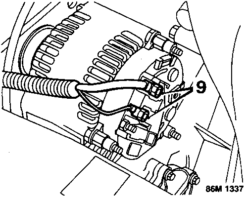 Diagram showing alternator cable connection points and nuts