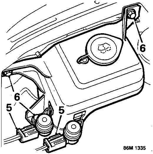 Diagram showing washer reservoir, multiplugs and securing screws