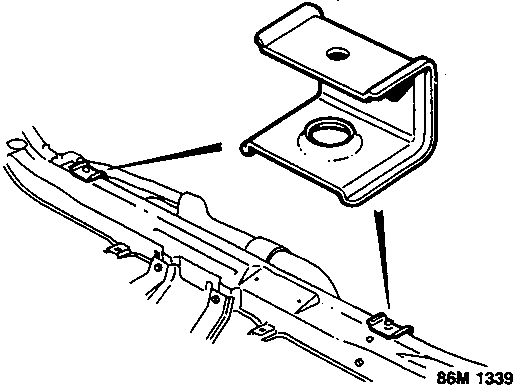 Diagram showing a bolt labeled 12 securing a radiator mounting bracket to the bonnet platform