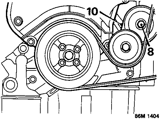 Diagram showing drive belt tensioner assembly with callout numbers 10 and 8