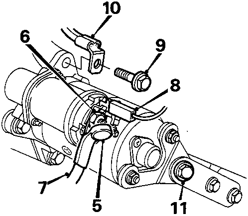 Diagram of starter motor with callout numbers 5 through 11