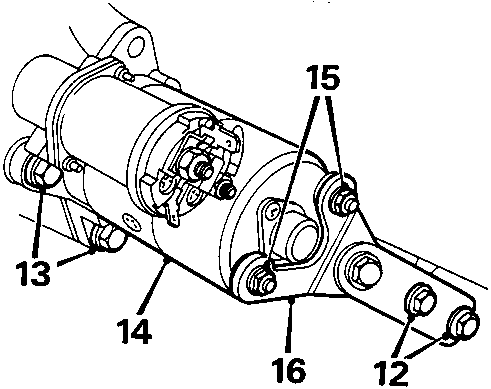 Diagram of starter motor with callout numbers 12 through 16