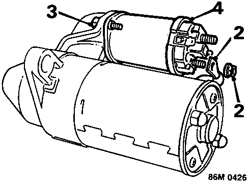 Diagram of starter solenoid assembly with callout numbers 2, 2, 3, 4