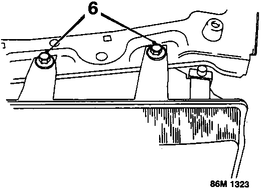 Diagram showing removal of 2 bolts securing headlamp to bonnet platform, labeled 6.