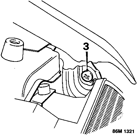 Diagram showing removal of screw securing front indicator lamp to wing valance, labeled 3.