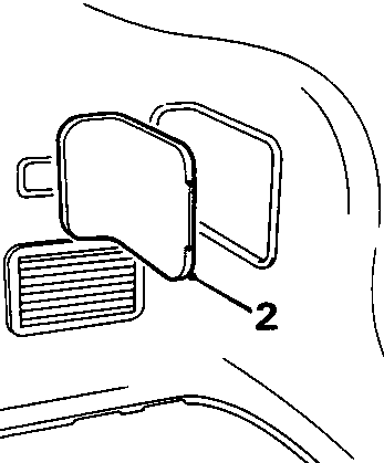 Diagram showing the tail lamp access panel being removed from the luggage compartment lining, labeled with number 2.