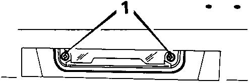 Diagram showing number plate lamp secured by two screws (1) to the body