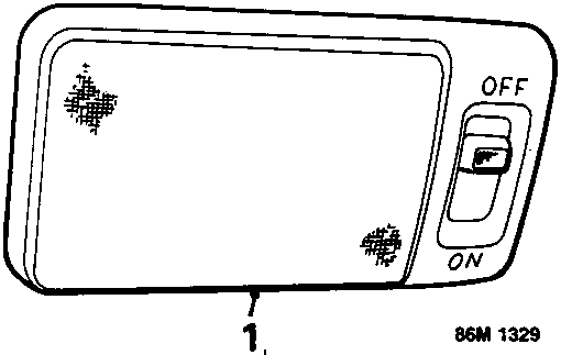 Diagram of roof lamp assembly showing lens and switch positions OFF/ON, reference 86M 1329