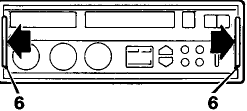 Diagram showing radio removal tool SMD 4091 being pressed outwards to depress clips, with callout number 6.