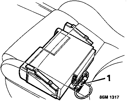 Diagram showing the autochanger assembly located under a passenger seat with callout number 1 pointing to the radio link harness connection point.