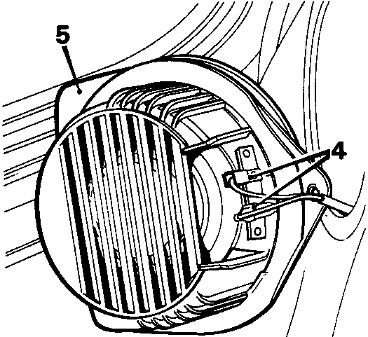Diagram showing the back of a speaker with wiring connectors and callout numbers 4 and 5