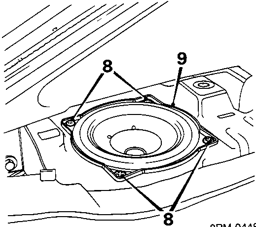 Diagram showing speaker mounting with callout numbers 8 and 9