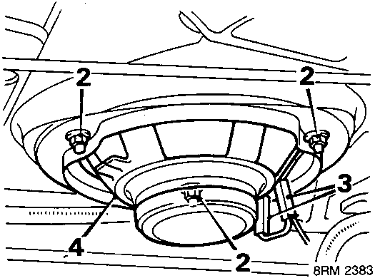Diagram showing speaker mounted on parcel shelf with callout numbers 2, 3, and 4