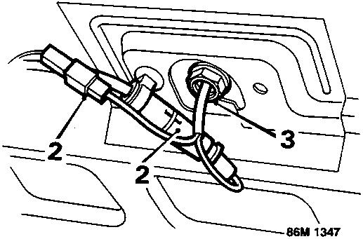 Diagram showing the removal of the roof aerial coaxial lead and nut securing the aerial to the roof panel, with callout numbers 2 and 3 visible.
