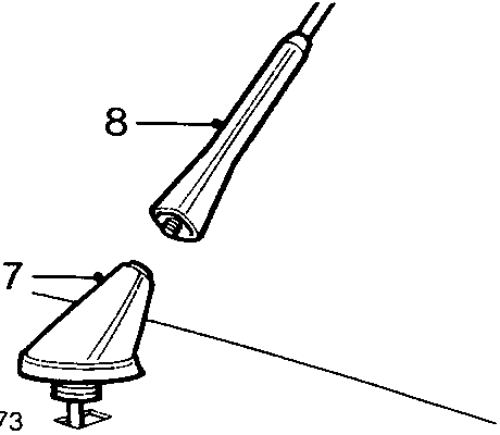 Diagram showing the removal of the aerial mast (8) from the aerial body (7).