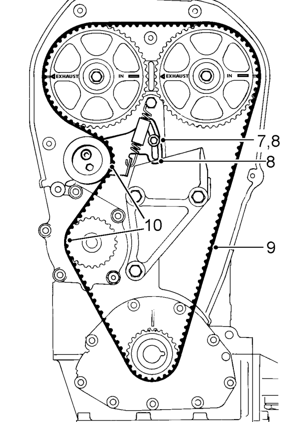 VVC engines: Fit tensioner spring and pillar bolt supplied with replacement timing belt, c