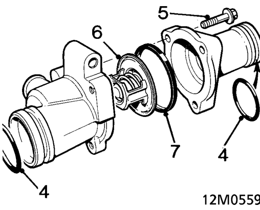 Thermostat – Withdraw thermostat housing from coolant pump.
