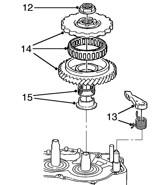 Remove input shaft 1st gear, thrust washer and 1st gear collar from input shaft.