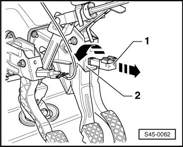 Skoda Workshop Manuals > Fabia Mk1 > Chassis > ABS, ADR, TCS, EDL, ESP >  Electrical/electronic components and fitting locations - ABS/ESP systems  BOSCH 5.7 and BOSCH 8.0 > Setting, removing and installing the brake light  switchF