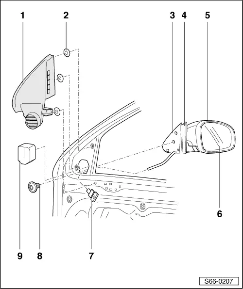 Skoda Manuals > Octavia Mk2 > Body > Body Work > Exterior equipment > Rearview mirror