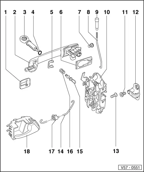 Volkswagen Workshop Manuals > Golf Mk3 > Body > General body repairs >  Front door, central locking > Front door > Assembly overview - door lock  with working parts