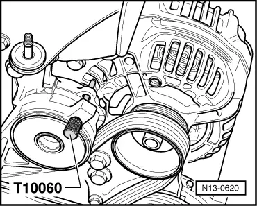 Volkswagen Workshop Manuals > Golf Mk4 > Engine > 4-Cylinder Injection Engine (1.6 L Engine) Mechanics > Enginecrankshaft Group, Pistons > Dismantling And Assembling Engine > Removing And Installing Poly-V-Belt