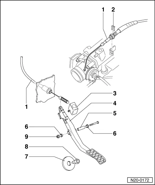 Как снять педаль газа пассат Volkswagen Workshop Service and Repair Manuals Golf Mk4 Power unit 4-cylinder in