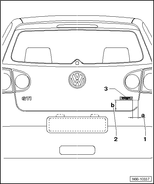 Volkswagen Workshop Manuals > Golf Mk5 > Body > General body repairs,  exterior > Exterior equipment > Lettering > Rear lettering dimensions for  GTI and R32 > Rear lettering dimensions for GTI special models