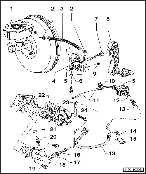 Volkswagen Workshop Manuals > Golf Mk5 > Power transmission > 5-speed  manual gearbox 0A4 > Clutch, control > Clutch operation > Assembly overview  - hydraulics (RHD)