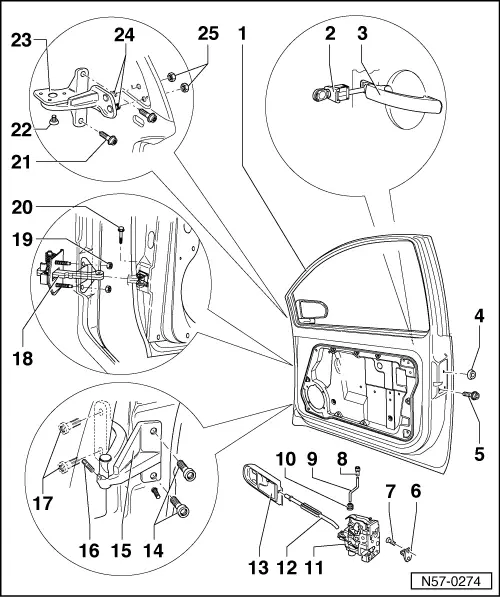 Volkswagen Workshop Manuals New Beetle Body General Body Repairs Exterior Front Door Central Locking Front Door Front Door Assembly Overview
