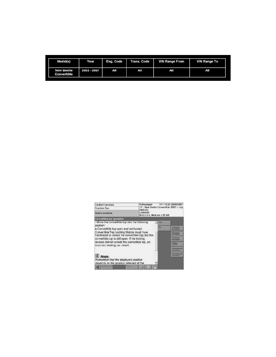 Body and Frame > Sensors and Switches - Body and Frame > Convertible Top  Position Sensor / Switch > Component Information > Technical Service  Bulletins > ...