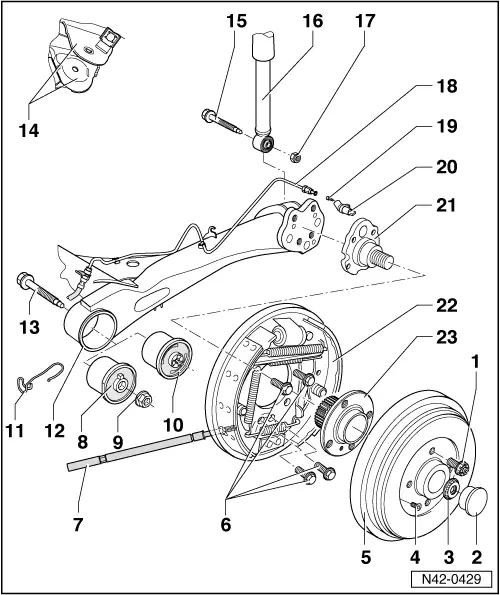 Volkswagen Workshop Manuals > Polo Mk3 > Running gear, axles, steering > Rear  suspension, drive shaft > Servicing rear axle > Assembly overview, rear axle  beam 10.99 >