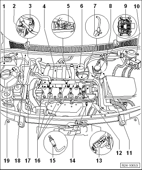 Volkswagen Workshop Manuals > Polo Mk4 > Engine > 4 - Cyl. injection engine  > Mixture preparation system, electronic inj.,Gas > Injection system -  repair > Component location