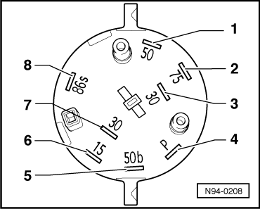 Volkswagen Workshop Manuals Polo Mk5 Vehicle Electrics Electrical System Lights Lamps Switches Outside Ignition Starter Switch And Lock Cylinder Ignition Starter Switchd Pin Assignment At Ignition Starter Switchd Up To 10 2009