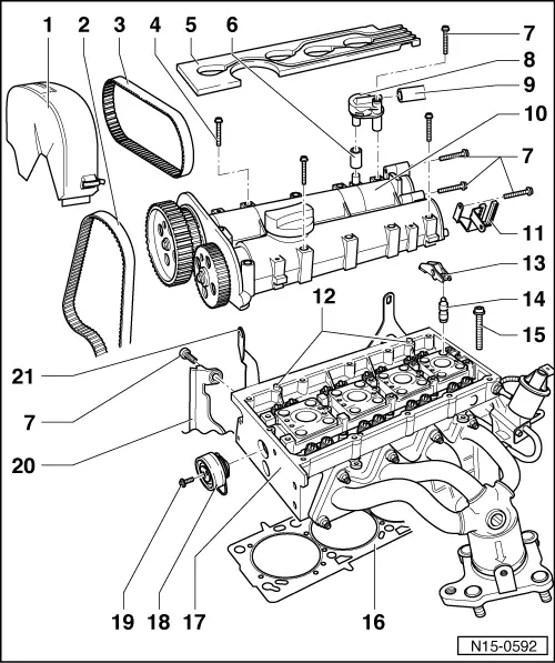Volkswagen Workshop Manuals > Polo Mk5 > Power unit > 4-cyl. injection  engine (toothed belt drive) > Engine cylinder head, valve gear > Cylinder  head > Assembly overview