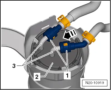 Volkswagen Workshop Manuals > Polo Mk5 > Power unit > Fuel supply system -  Diesel engines > Fuel supply, gas operation > Fuel filter > Removing and  installing fuel filter > Removing and installing fuel filter (CFWA)